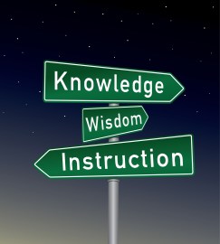 Directional Road signs three wisdom intelligenve and knowledge